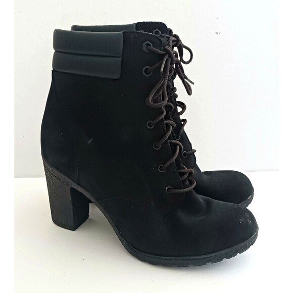 Timberland Tillston Blk Suede Lace Up Ankle Boot Crepe Block Heel Sz 8.5 Comfort - Picture 5 of 11